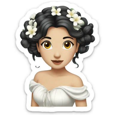 Pretty young Lady with black hair flowers in her hair white dress surrounded by flowing water sticker