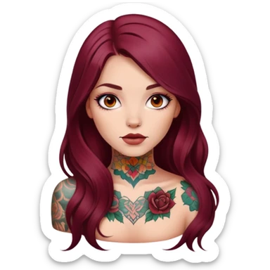 Beautiful tattooed long burgundy haired girl  sticker
