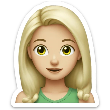 blond green-eyed girl with a gray cat sticker