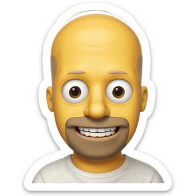 Homer Simpson, yellow skin, bald + 2 hairs left, short side hair, beard shadow, overbite, big black eyes sticker