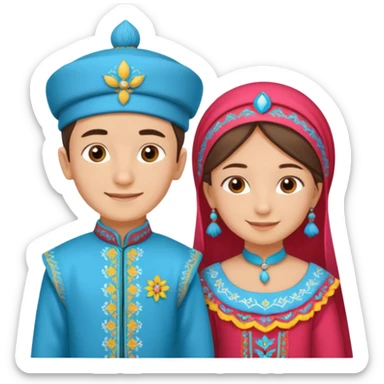 Crimean Tatar boy and girl in colorful national costumes, standing together sticker
