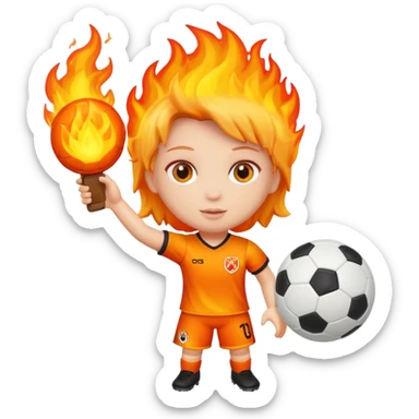 Boneca segurando uma Bola de futebol que está em chamas sticker