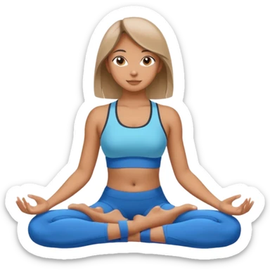 The same girl is sitting in a lotus position, with shoulder-length hair and sportswear. sticker
