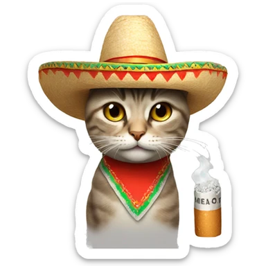 Cat with mexican hat and cigarette sticker