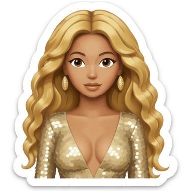 Beyonce Silhouette with long golden blonde hair, ivory sequin outfit  sticker