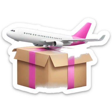 airplane with a pink parcel   sticker