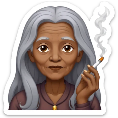 Old woman with very long gray hair smoking a joint sticker