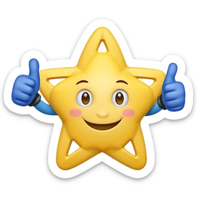 HD a smiling happy star with both gloved hands doing thumbs up and blue background sticker