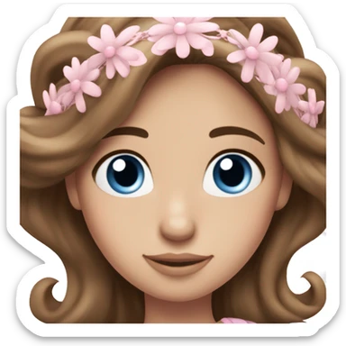 Straight Brown haired blue eyed girl with long eyelashes and pastel pink tiara sticker