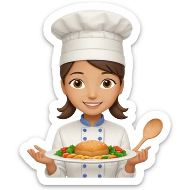 girl chef, presenting a plate of food sticker