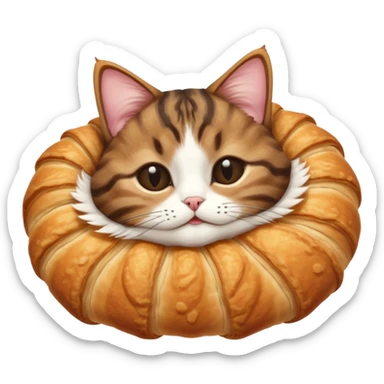 dark brown tabby and white cat in croissant position upside down with eyes closed sticker
