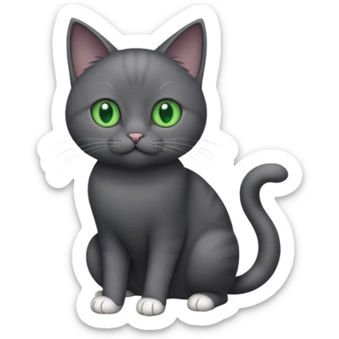 full body gorgeous solid dark grey cat with green eyes, white paws and white whiskers playing sticker