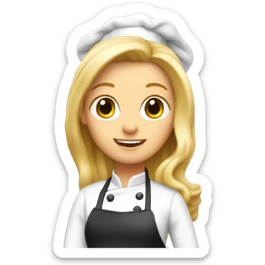 A blond long hair pastry chef making a cake sticker