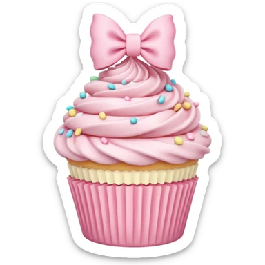 Pink bow wrapped around a cupcake, pastel, chibi style sticker