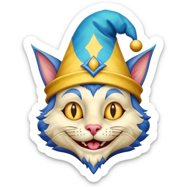 crazy funny colorful cat jolly joker, medieval, vintage, court jester, mac os icon, blue color sticker