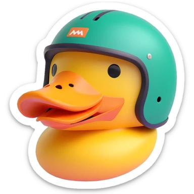 duck head wearing a downhill helmet, clear view of the helmet and duck's face, fun and bold sticker