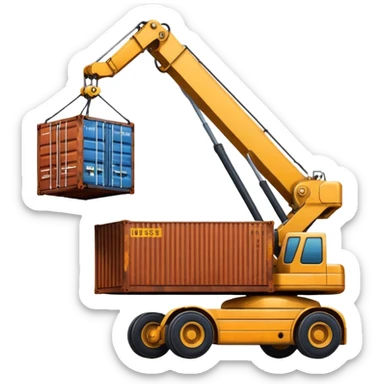 Container being lifted by a large machine, import. sticker