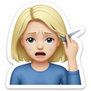 a girl crying and pulling out her hairrrrr that it's cutting off sticker