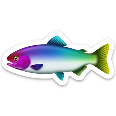 whole rainbow trout fish facing left bright purple blue green yellow white sticker