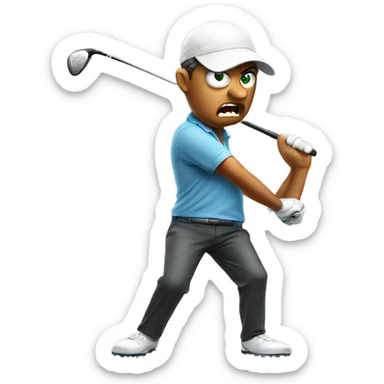 Angry golfer breaking a golf club sticker