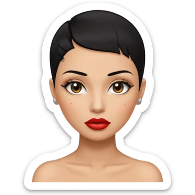 woman half shaved head  cut textured black hair shiny glossy lips sticker