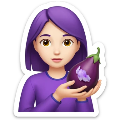 girl holding brinjal sticker