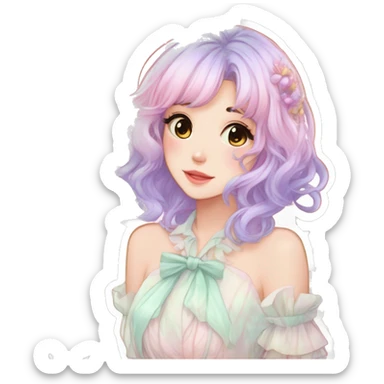 gorgeous pretty attractive anime lady beautiful pastel-gradient hair with a gorgeous dress fairycore cottagecore pastelcore detailed high quality trending VOGUE aesthetic sticker sticker