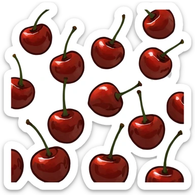 3D style pair of glossy red cherries with green stem sticker