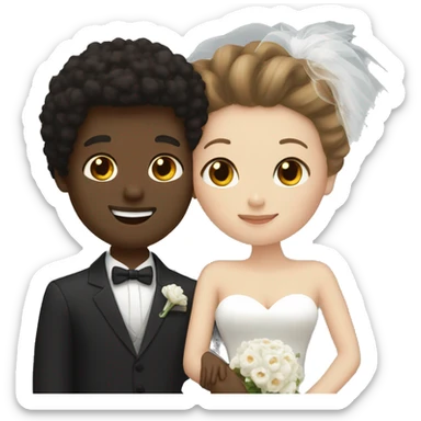 black man, afro hair, white woman, brown hair, hugging wedding sticker