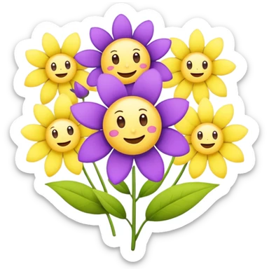Flowers and emojis with purple and lemon yellow combo  sticker