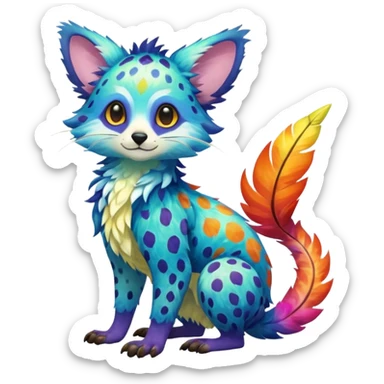 Colorful tropical exotic shiny beautiful fantasy-Trico-Cacomistle-oncilla-animal-Fakémon-hybrid-fursona (full body) sticker