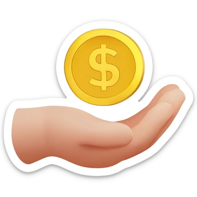 A friendly open hand gently holding or offering a golden coin, symbol of donation sticker