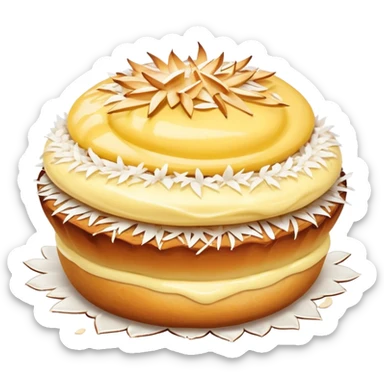 scandinavian skolebrød bun with vanilla custard in the middle and coconut flakes om the side sticker