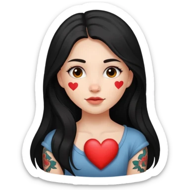 girl with dark long hair mini heart sticker