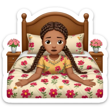 Black woman with braids in a big king size bed by herself crying sticker