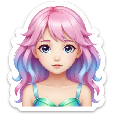 Gorgeous Beautiful Blushing Petite Colorful-Shiny-Pastel-Fairy-Soarkle-Anime-Lady with beautiful gradient pastel hair aesthetic sticker