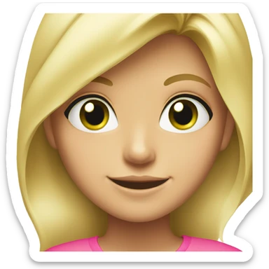 Blonde girl with green eyes wearing a pink shirt and smiling sticker