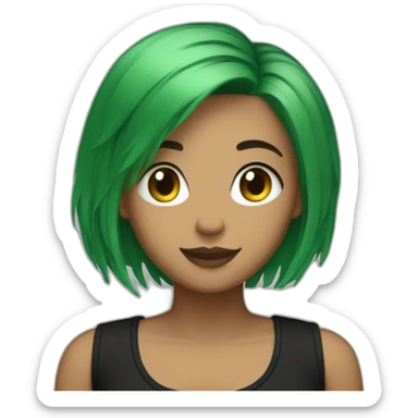 green hair short hair girl black outfit sticker