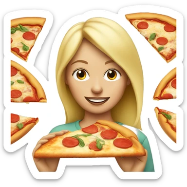 blonde woman eating pizza with eggs on top sticker