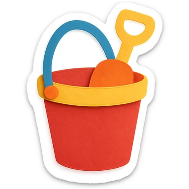 colorful and playful beach bucket and pail in paper-craft style sticker