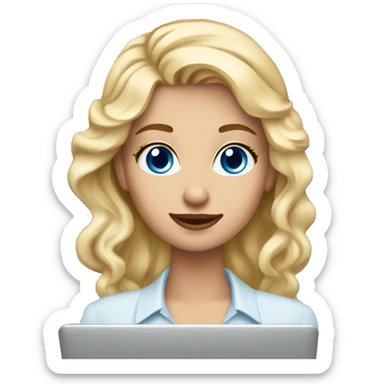 Remote blonde girl with blue eyes dressed classy with a laptop on the mountain slopes ⛷️ sticker