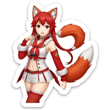 Azur Lane Akagi kitsune girl with red and white outfit and multiple fox tails sticker