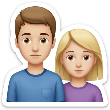 two adolescents, one boy and one girl, standing side by side, showing signs of puberty including growth spurt, slight acne, first facial hair for boy, no text sticker