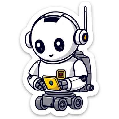 Industrial robot with exposed wiring and heavy metal plating sticker