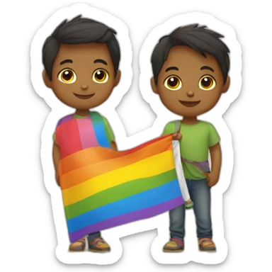 Enfants qui tient un drapeau LGBT sticker