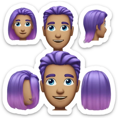 A person with purple hair with pink highlights, blue eyes and slightly sharp teeth is a human. The hair is medium long, not women's long, but long that reaches the ears. he IS a Man sticker