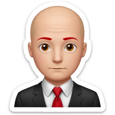 man Bald with red necktie, red dress, tattoo on face, square face. sticker
