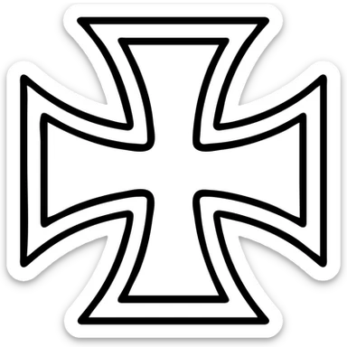 Iron Cross German army emblem, bold symmetrical cross with flared arms, black with white outline, iconic military insignia, centered, no text sticker