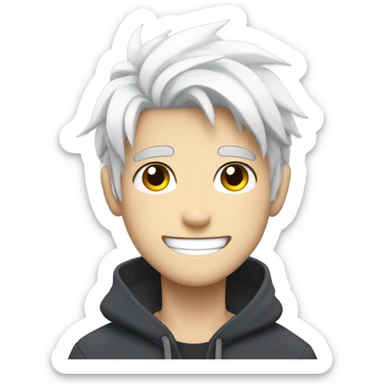Anime guy with white hair and fang teeth sticker