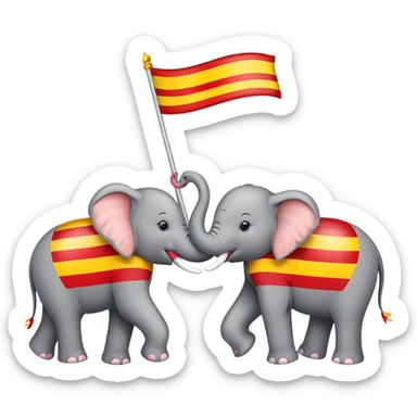 Flag with red colour on top and bottom yellow on the middle in yellow two elephants with a flower in between them  sticker